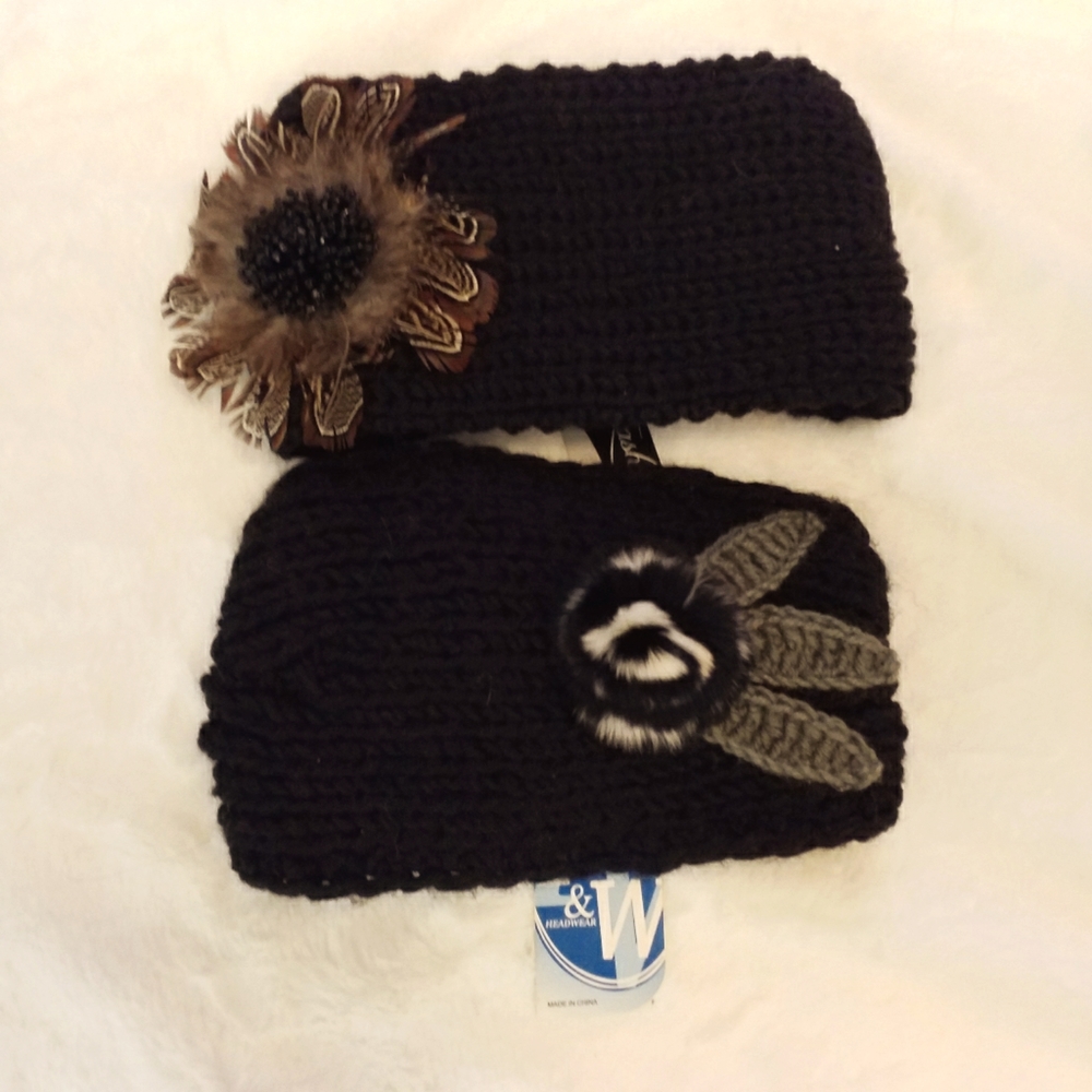 Knit ear muff head bands. Black knit.